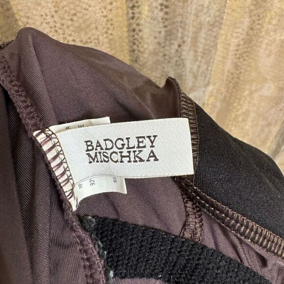 Badgley Mischka Dark Brown Beaded Tassel Surplice One Piece Swimsuit 8 - Picture 6 of 7